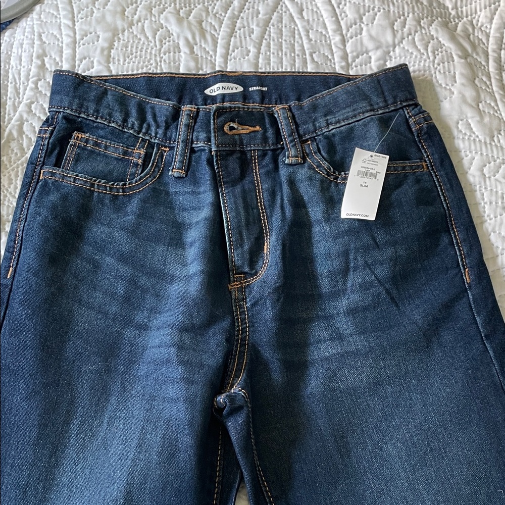 Old Navy Boys’ Dark Blue Straight Jeans, NWT, size 14 slim